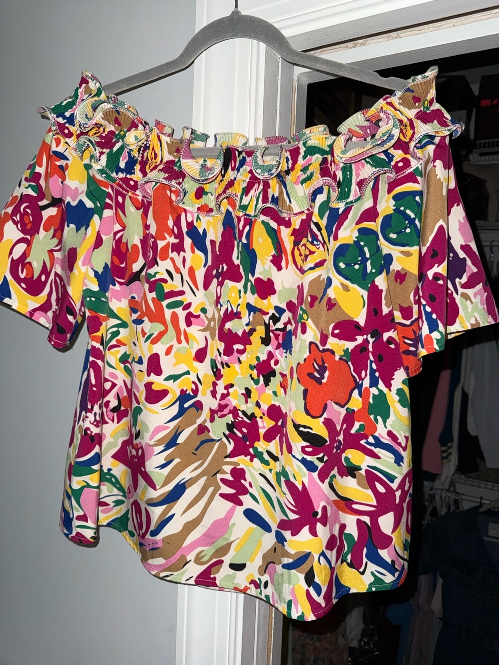 NEW-Jodifl-Multicolor Ruffled Off-Shoulder Floral Top